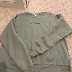 Hanes Sage Green Crewneck Sweatshirt - 'dilf hunter' Chest Text